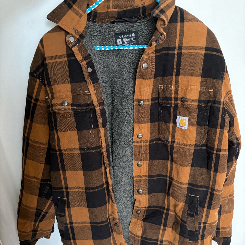 Vintage Carhartt Plaid Flannel Shirt Jacket Outdoor Sherpa